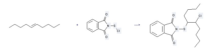 5-Decene, (5E)- can react with N-chlorosulfanyl-phthalimide to get 2-(1-butyl-2-chloro-hexylsulfanyl)-isoindole-1,3-dione.